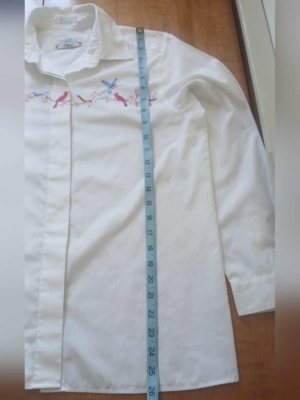 Vintage Orvis White Cotton Collared Shirt Bird Embroidery Cardinal Bluebird - Picture 10 of 11